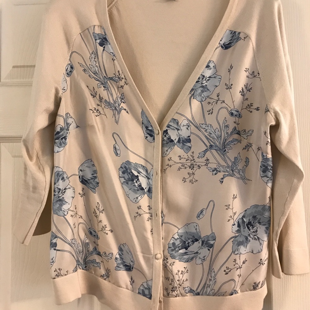 Ann Taylor floral sweater with silk inset